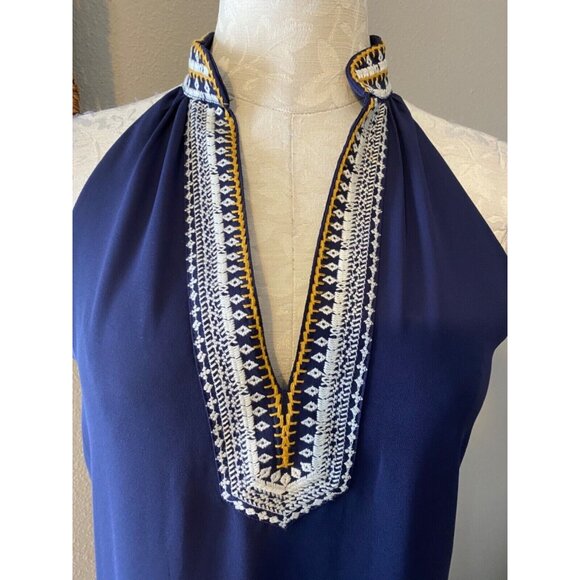 THML Dress Navy Blue S Small A Line Embroidered V Neck Sleeveless Summer - Picture 4 of 8